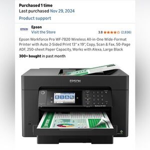 Epson WF-7820 Wireless Printer - Black and White